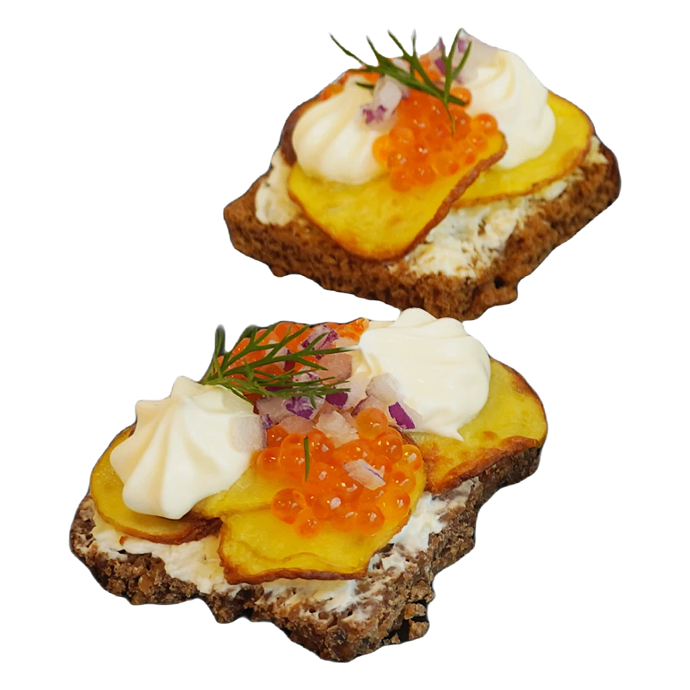 Snitt med rostad potatis med västerbottenkräm