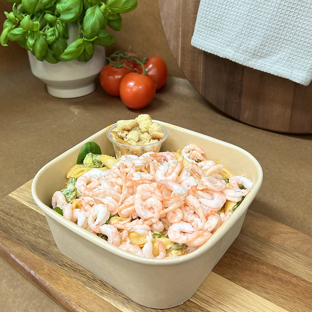 Pastasallad med handskalade räkor