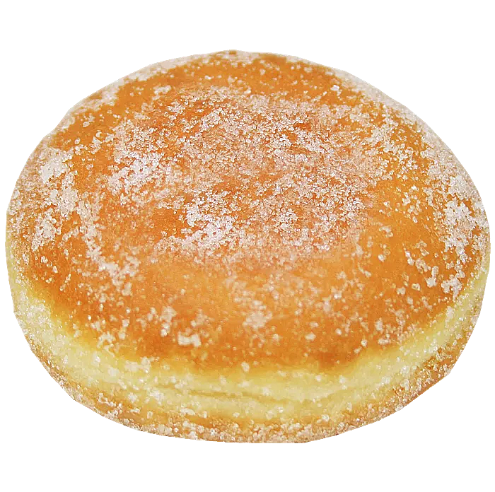 Närbild på en munk. Den är täckt av strösocker.