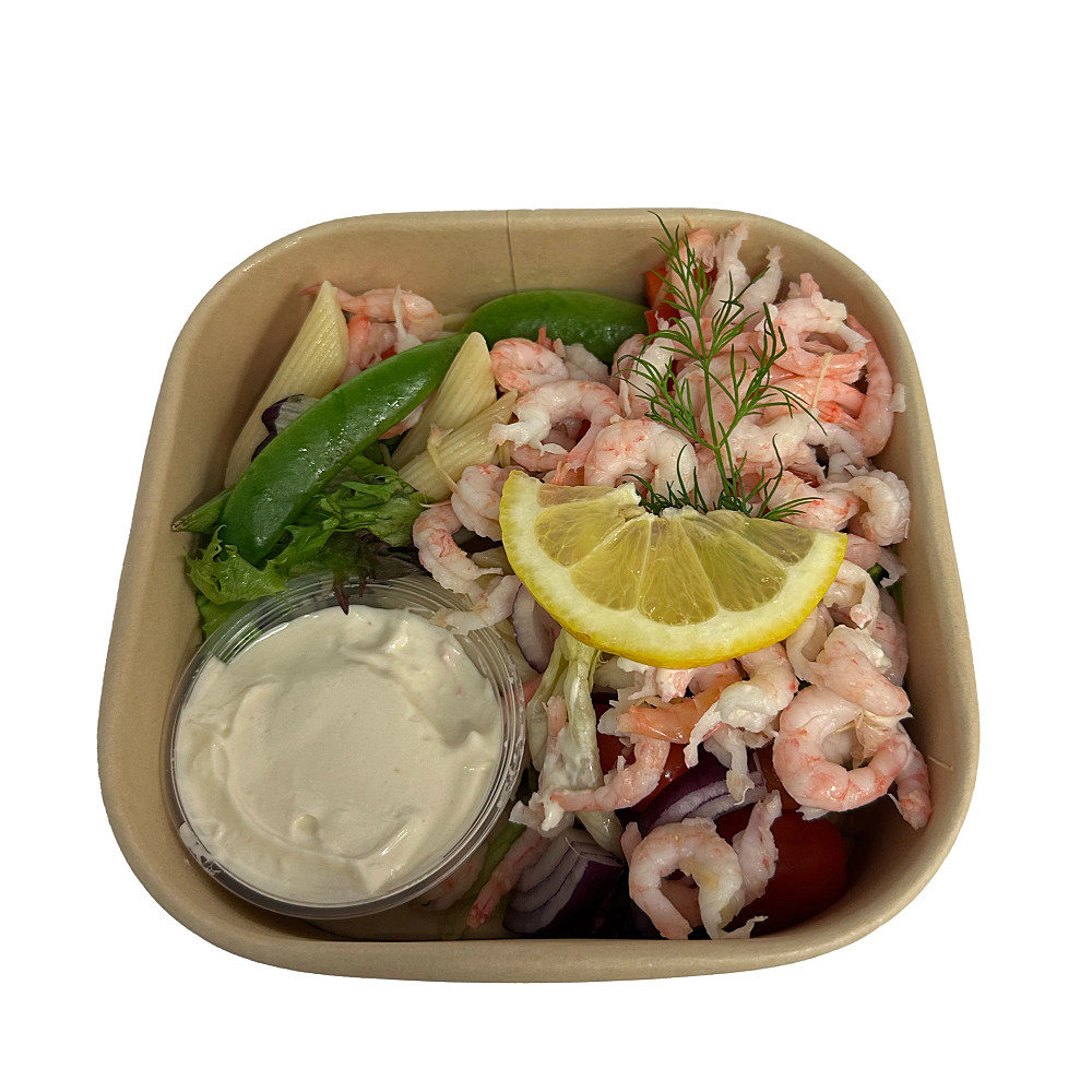 Räksallad med pasta & handskalade räkor