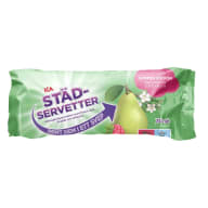 En förpackning med städservetter från ICA med päronsmak och sommardesign.