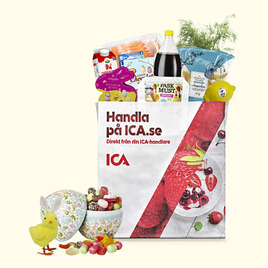 En full matkasse och texten Handla på ica.se.