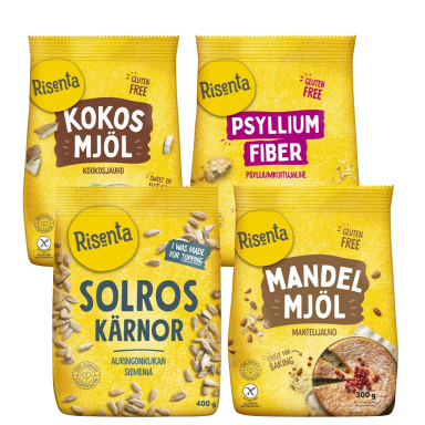 Risenta bovetemjöl, majsmjöl, rismjöl och mandelmjöl