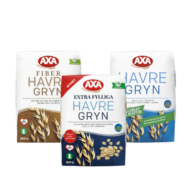 Tre paket med AXA havregryn.