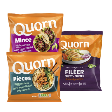 Förpackningar med Quornprodukter.