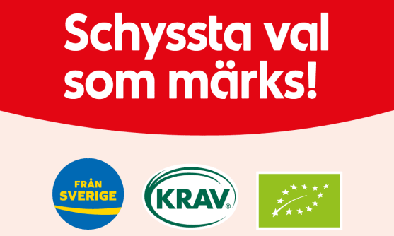 Tre märken syns under text på en yta.
