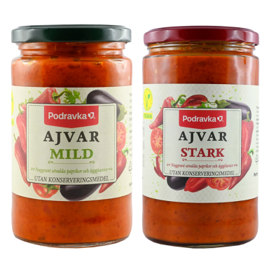 Podravka Ajvar, mild och stark.