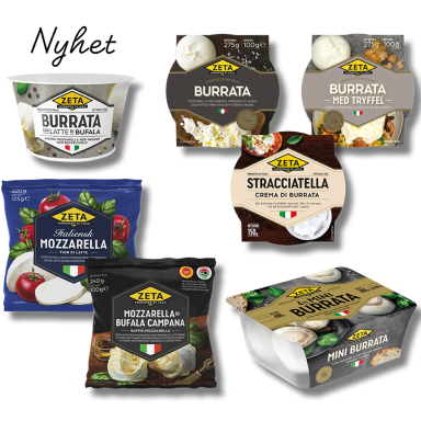 Mozzarella, burrata och stracciatella från Zeta.