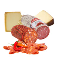 Charkbricka med Sopressa Finocchiona , Ventricina, Manchego och Gruyere