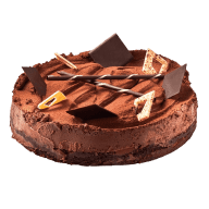 Tårta med belgisk choklad dekorerad med choklad skivor i mörk choklad och vit choklad