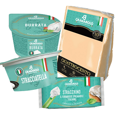 Granarolo burrata, stracciatella, stracchino och quattrocent