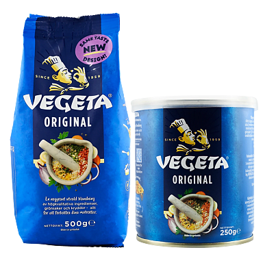 En påse och en burk Vegeta allkrydda