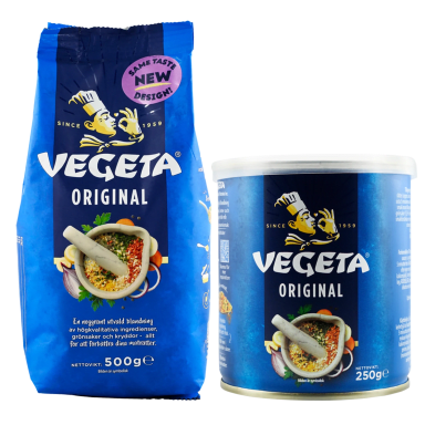 En påse och en burk Vegeta allkrydda