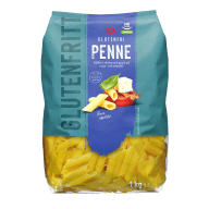En förpackning glutenfri penne står upprätt.