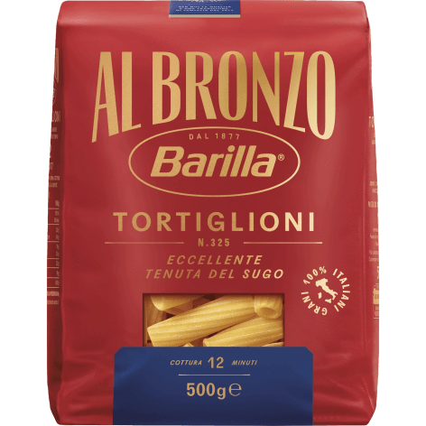 En påse Tortiglioni Al Bronzo från Barilla.
