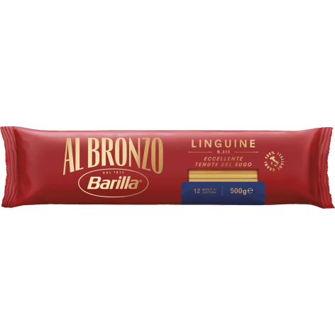 En förpackning Linguine Al Bronzo från Barilla.