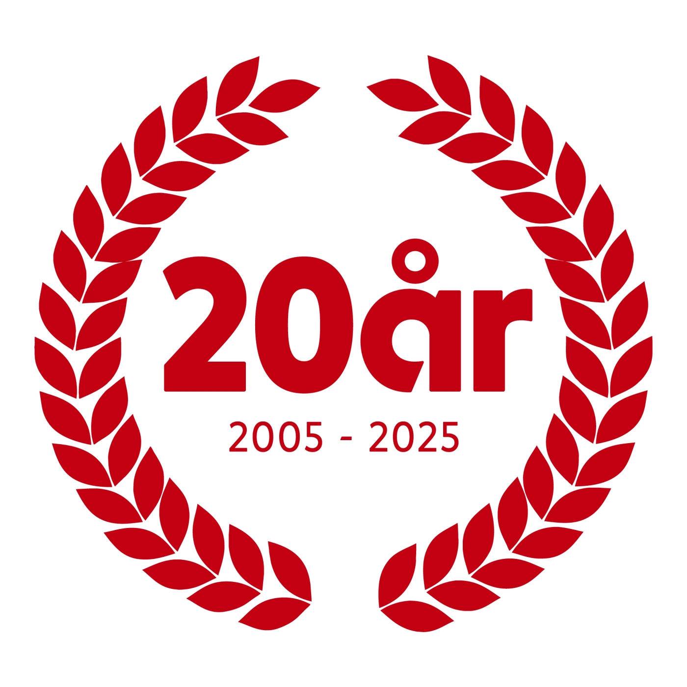 Emblem som visar "20 år" och årtalen 2005–2025 inneslutet av en lagerkrans.