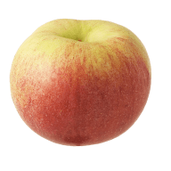 En hel äpple med slät yta och rund form.