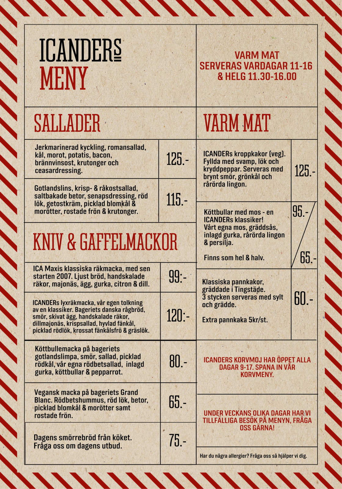En bild på hela vår fasta meny på ICANDERs Visby