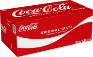 Förpackning med tio 330 ml Coca‑Cola-burkar.