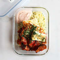 Ratatouille, bulgur och halloumi i en låda