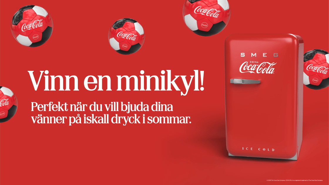 Röd bild med en minikyl från Smeg och texten