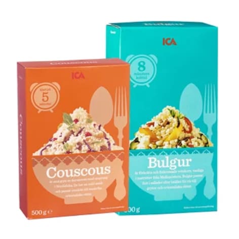 ICA Bulgur & Couscous i sina förpackningar.