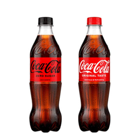 Coca-Cola och Coca-Cola zero i flaska.
