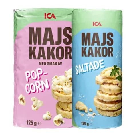 Två förpackningar med majskakor.