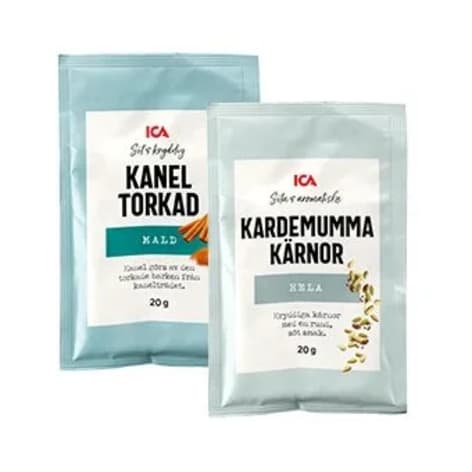 Två förpackningar med kryddor står bredvid varandra.