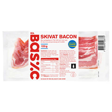 Ett paket skivat bacon.
