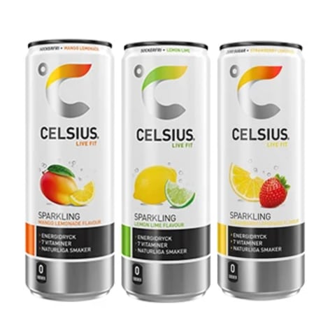 Celsius energidryck tre burkar.