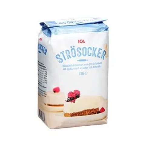 En förpackning strösocker står upprätt.