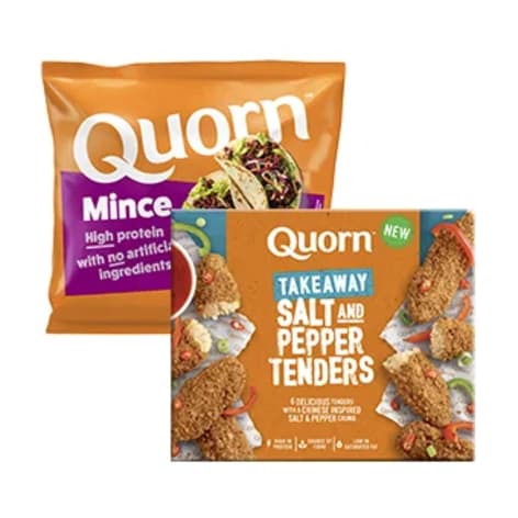 Två Quorn produkter i sina förpackningar.