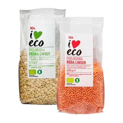 Två förpackningar med linser står bredvid varandra.