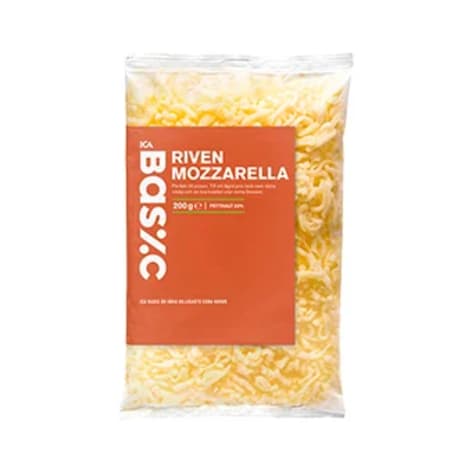 ICA Basic riven mozzarella i påse.