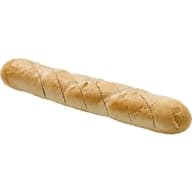 En vitlöksbaguette med flera diagonala snitt i skorpan.