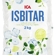 Påse med 2 kg iskuber från ICA.