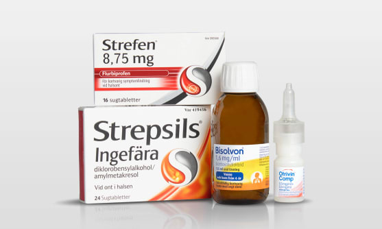 Olika typer utav läkemedel. En box, en flaska och en pippett.