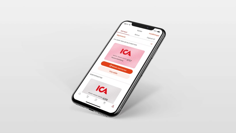 Mobiltelefon med ICAs app aktiverad.