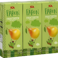 Tre förpackningar med ICA Päron fruktdryck