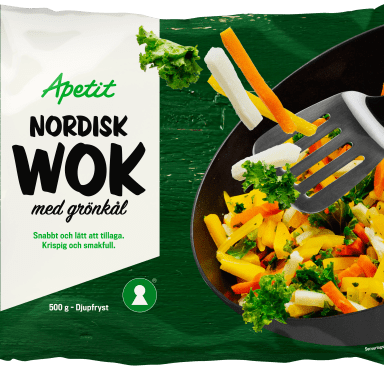 Förpackning med Apetit Nordisk wok med grönkål.