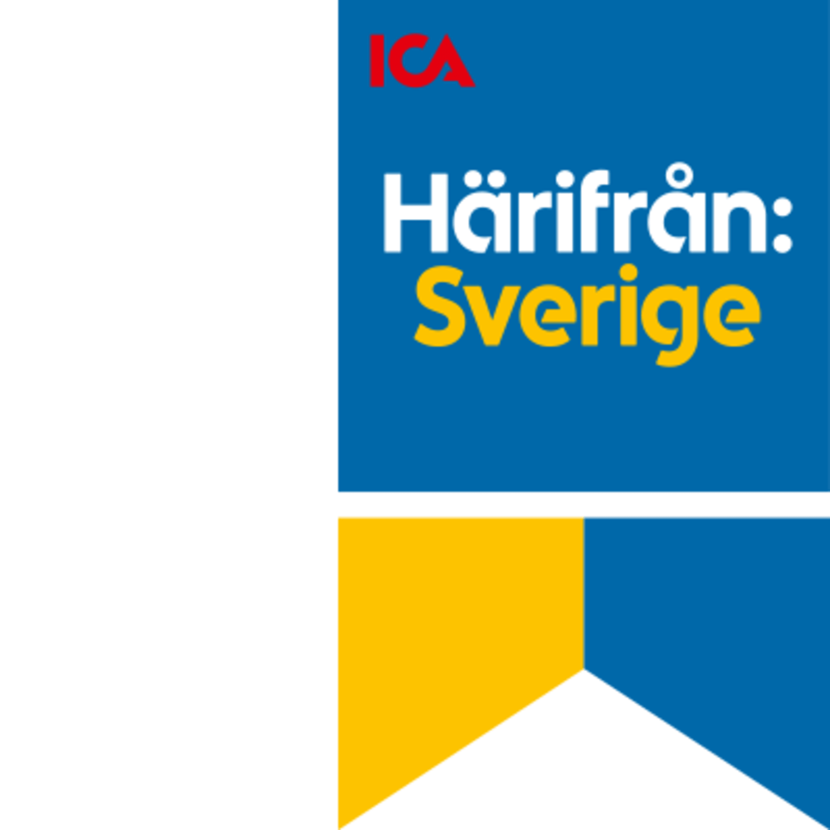 Ett sigill i blått och gult. I sigillet syns ICAs röda logotyp och texten Härifrån: Sverige.