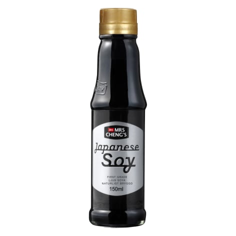 En flaska med Mrs Cheng's Japanese Soy.