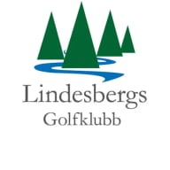 En logotyp för Lindesbergs Golfklubb med stiliserade träd och vatten.