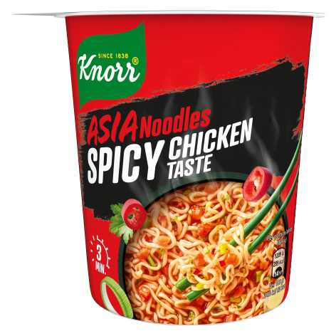 Bilden visar en förpackning på Knorr Asia Noodles spicy chicken.
