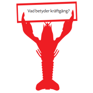 Illustration på en kräfta som håller i en ruta där man kan läsa frågan 