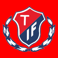 Sköldformat emblem med bokstäverna "TIF" omgivet av en lagerkrans.