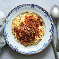 Spaghetti med tomatsås och vegofräs