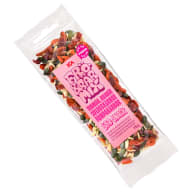 Färgglad frö- och bärmix i en platförpackning med rosa etikett
